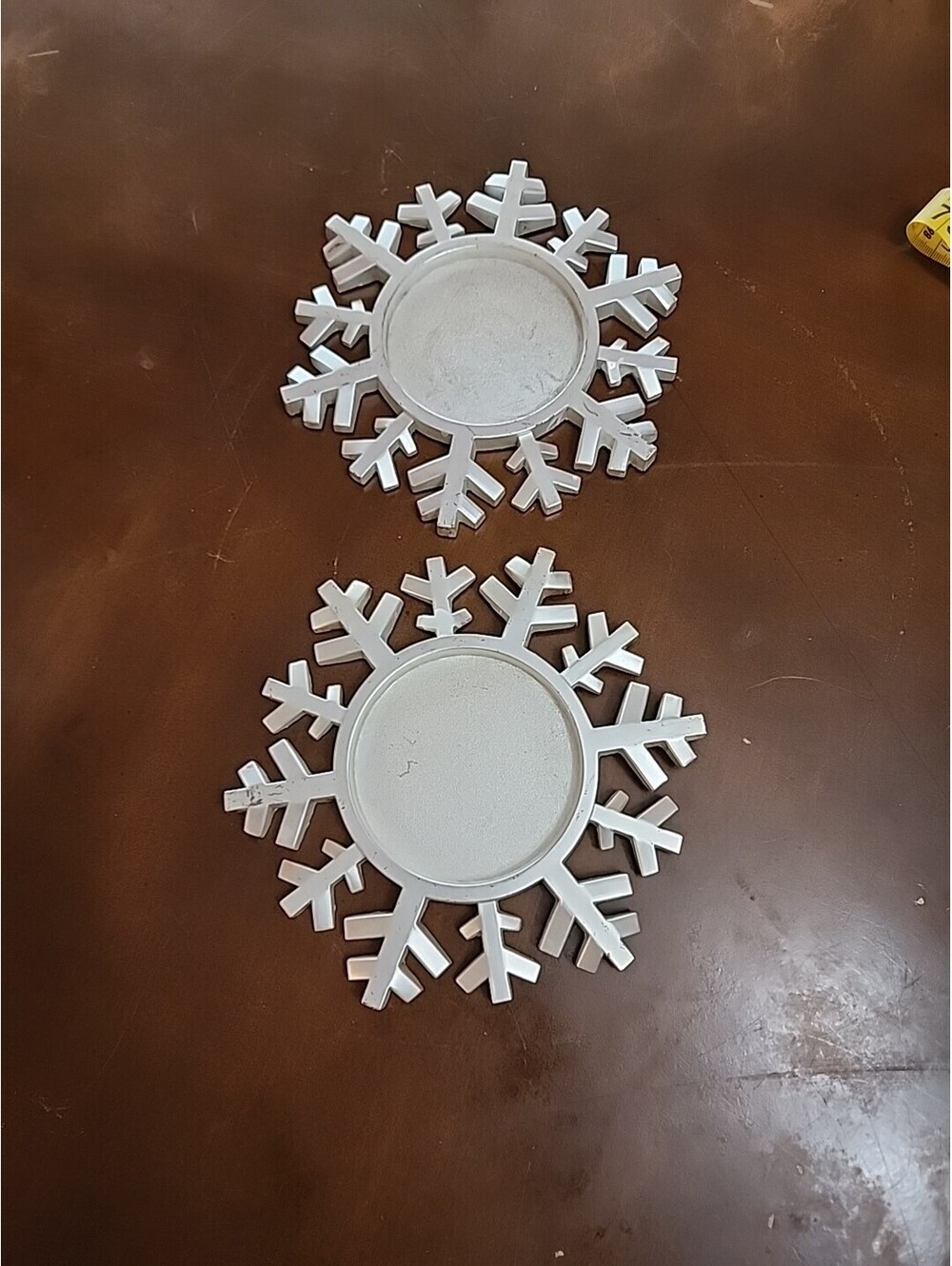 2 Christmas Snowflake Votive Tea Light Candle Holder Matte Silver Metal Chrome